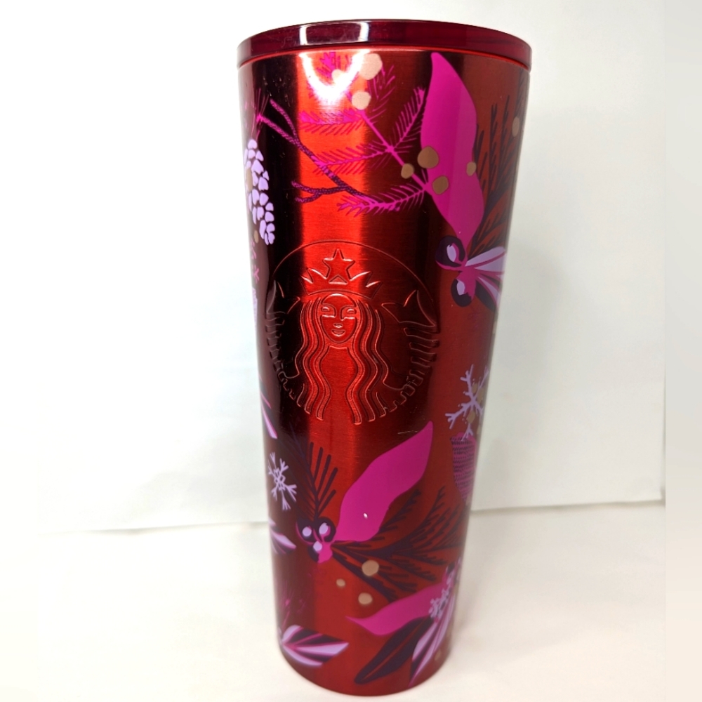 Starbucks 2021 Holiday Red Pine Cone Holly Cold Cup Tumbler 16 oz